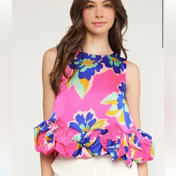 NWT Entro Madelyn Floral Pink Sleeveless Top L - Picture 1 of 5